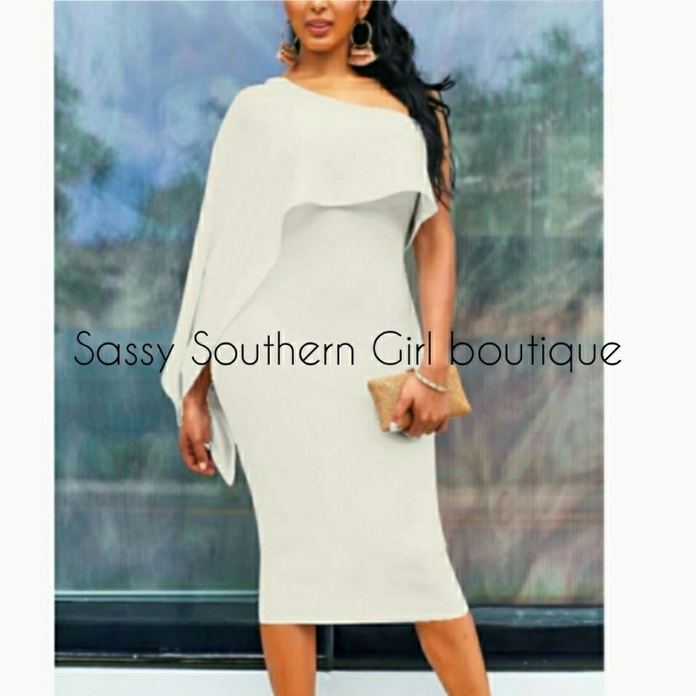 🆕⭐ Ivory White one shoulder midi dress